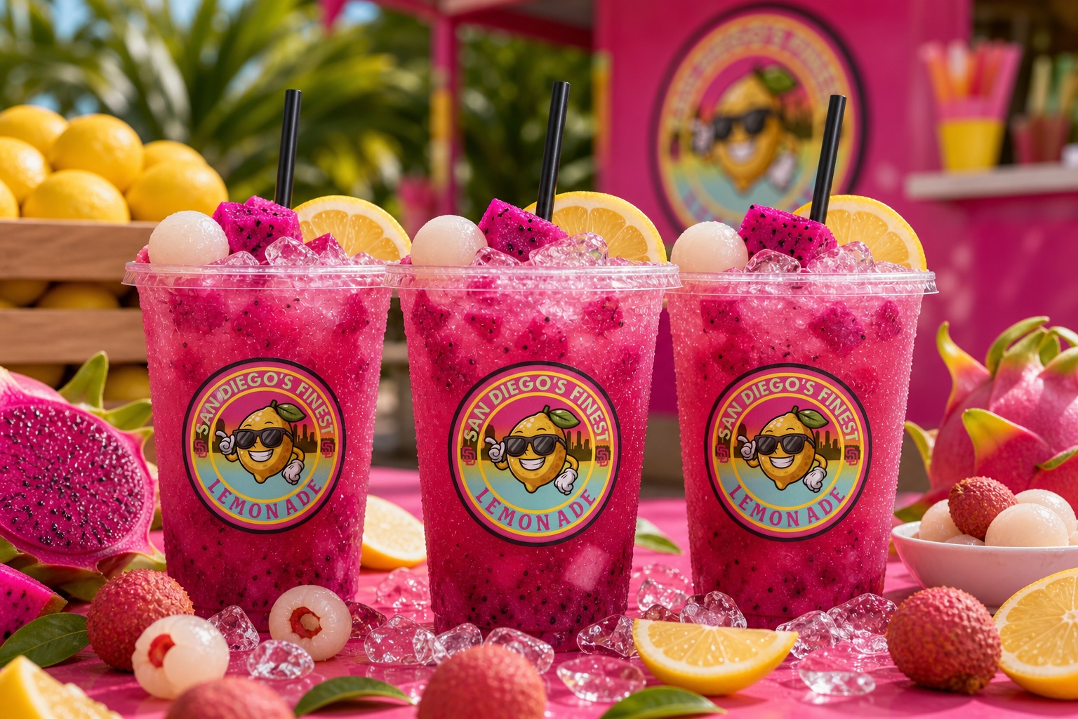 Dragon fruit and lychee lemonade cups
